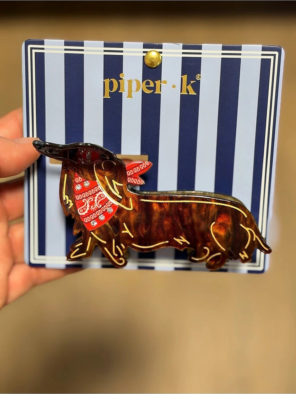 piper k Dachshund Hair Claw Clip Brown & Blue